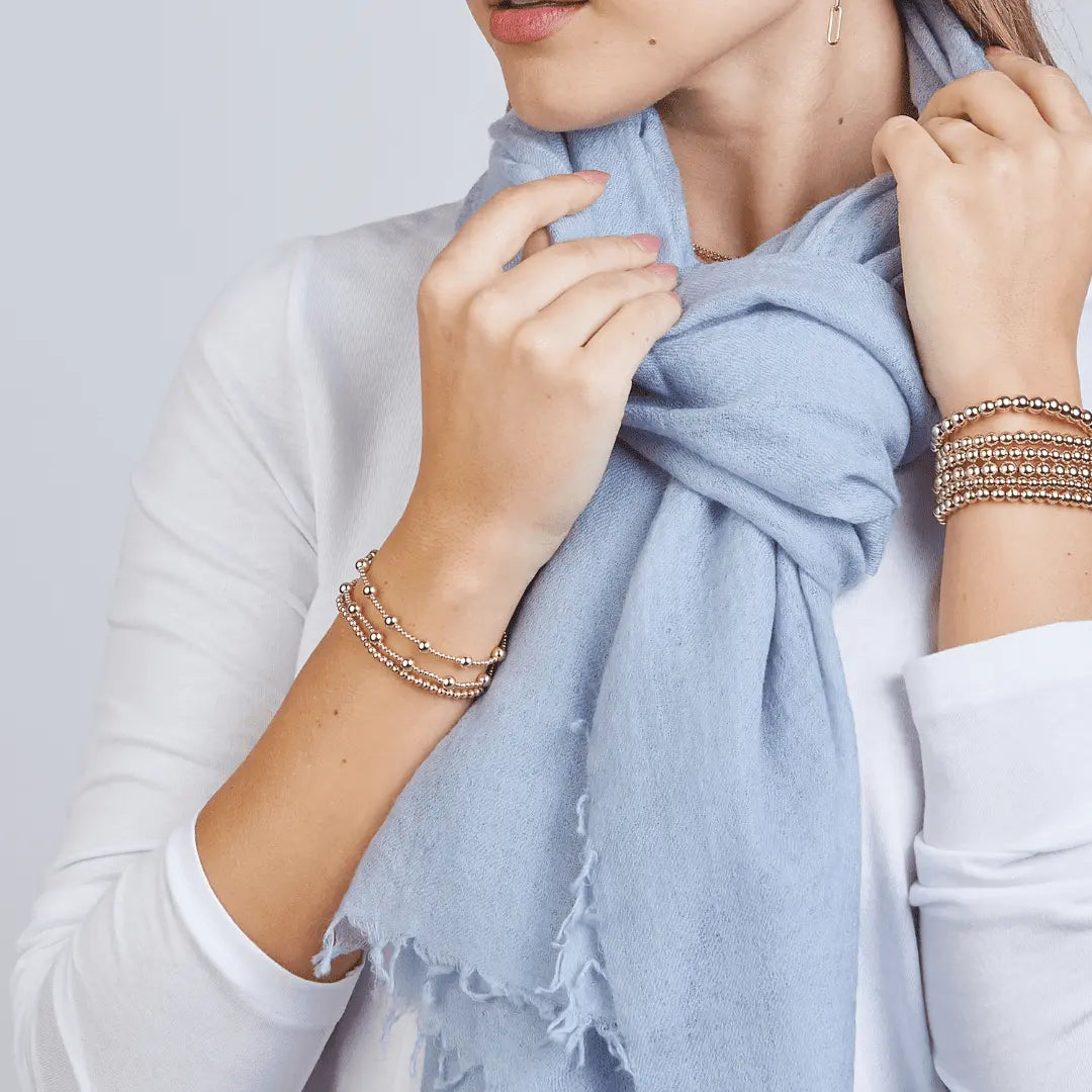erin gray 100% Mongolian Cashmere Scarf in Arctic Blue, soft and luxurious with a cozy, lightweight knit design.