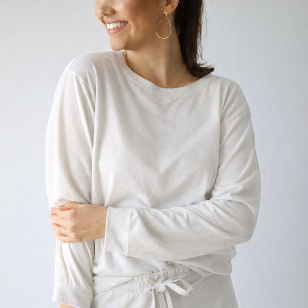 Studio Tee in Oyster and Brown - Long Sleeve