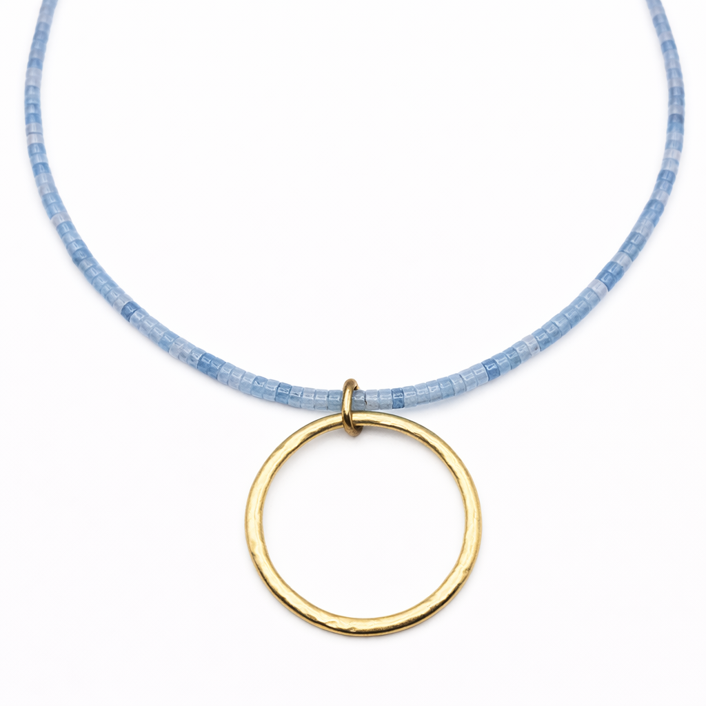 The Heishi "Big Gold" Necklace in Aquamarine
