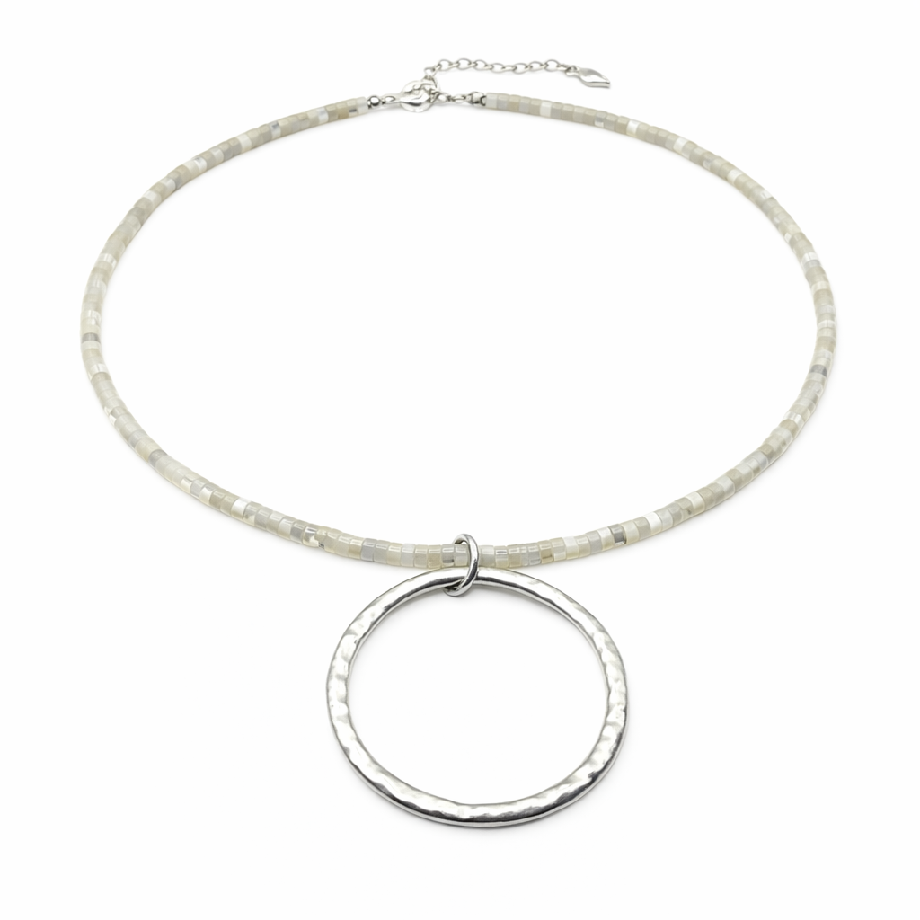 The Heishi "Big Silver" Necklace in Winter White