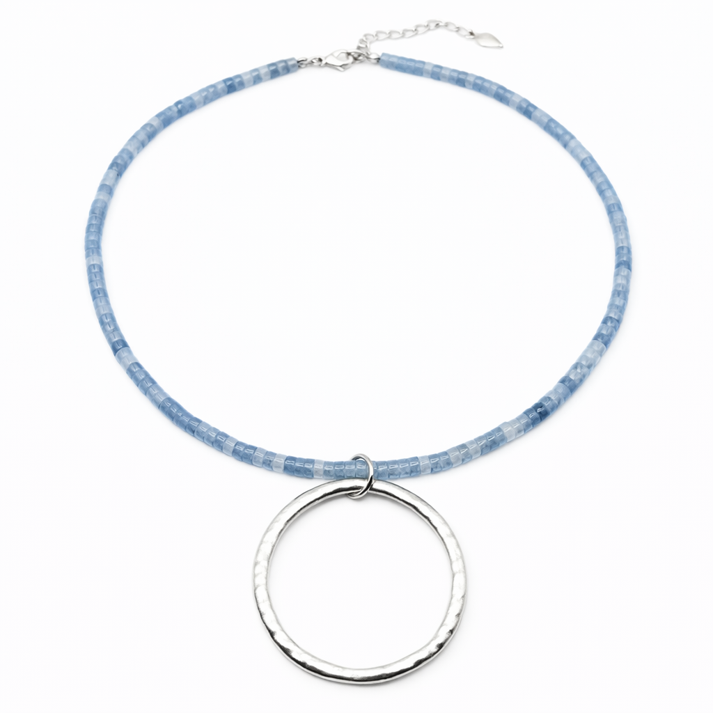The Heishi "Big Silver" Necklace in Aquamarine