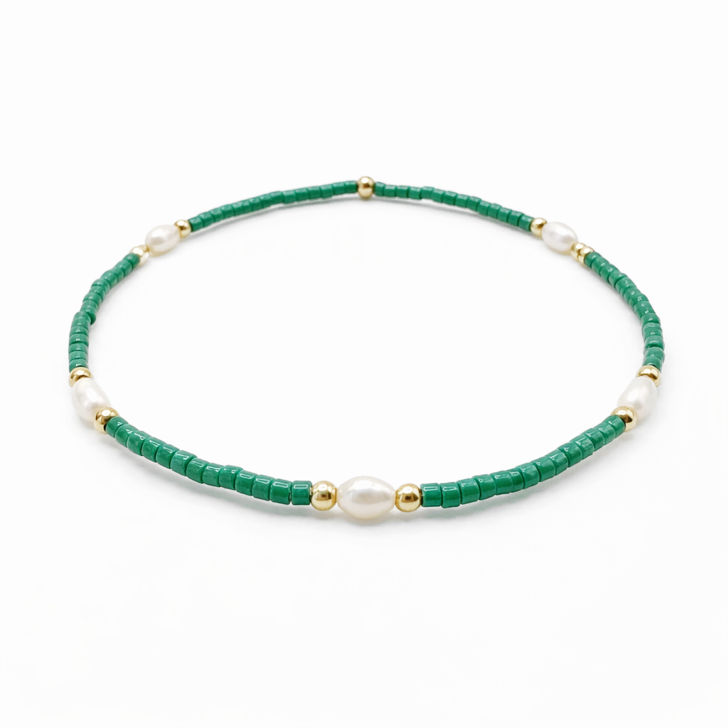 Game Day - Pearl, Green & Gold-Filled Waterproof Bracelets
