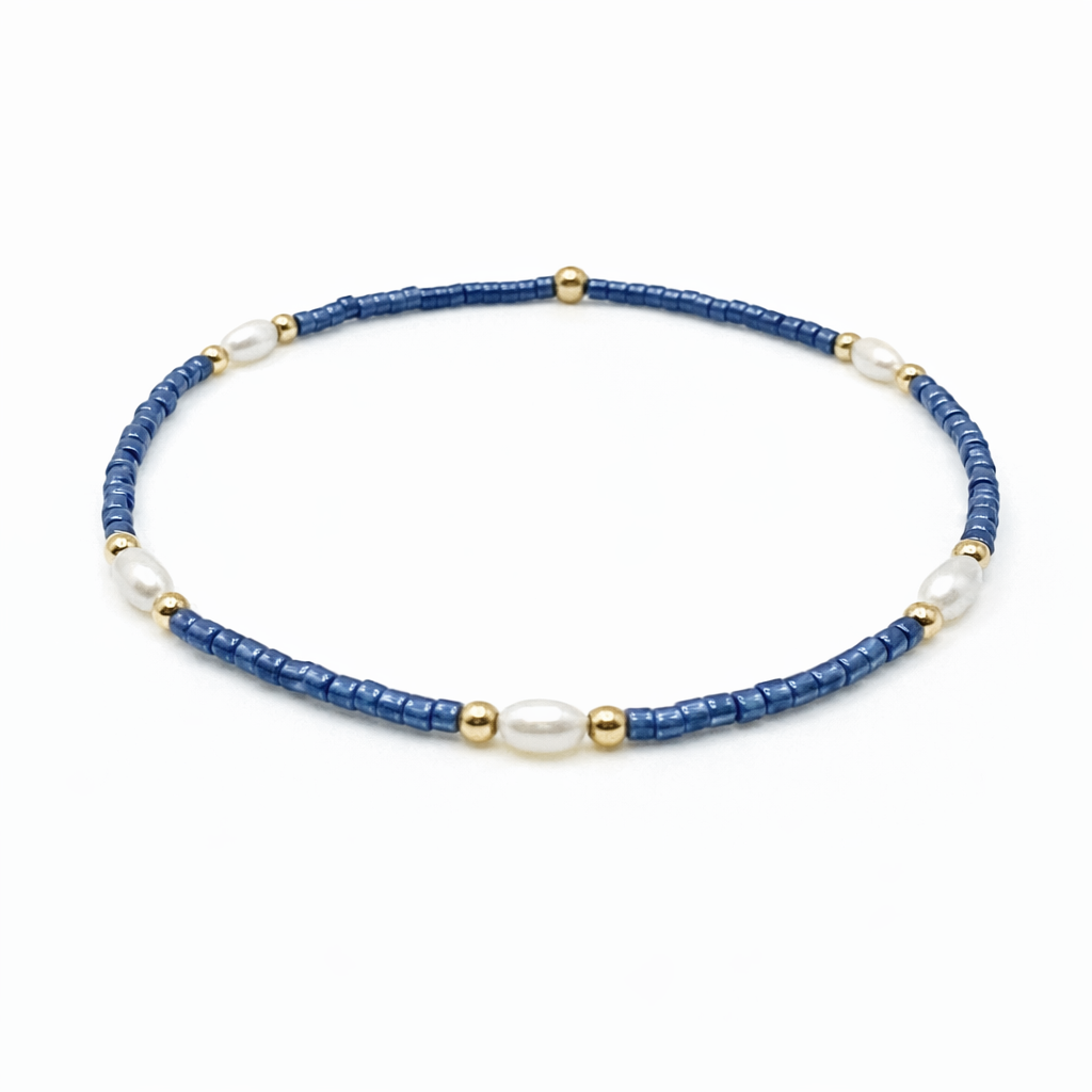 Game Day – Pearl, Blue & Gold Waterproof Bracelets