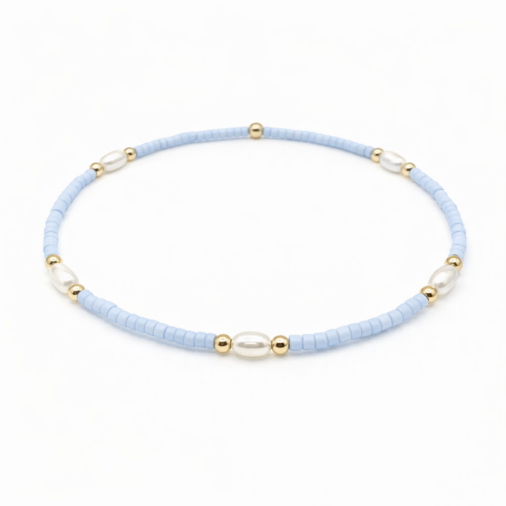 Game Day - Pearl, Light Blue & Gold-Filled Waterproof Bracelets