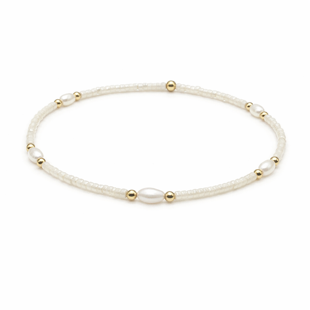 Game Day - Pearl, White & Gold-Filled Waterproof Bracelets