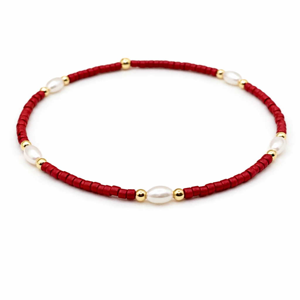 Game Day - Pearl, Red & Gold-Filled Waterproof Bracelets