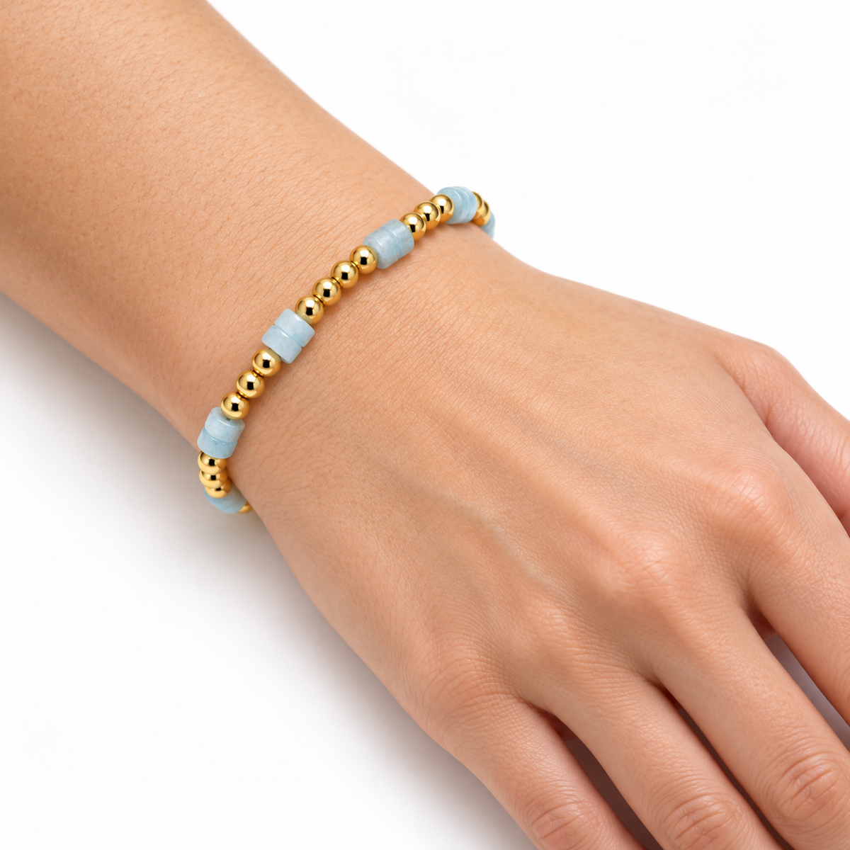 The Heishi Aquamarine & 14k Gold filled Waterproof Bracelet erin gray