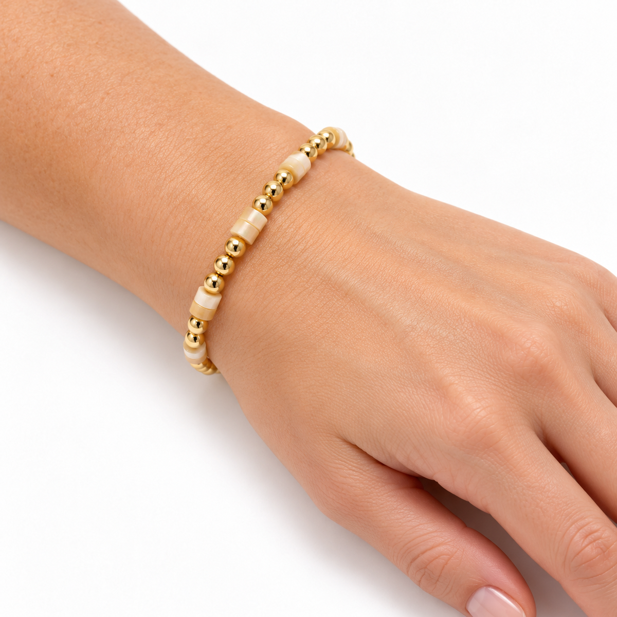 The Heishi Natural Stone & 14k Gold filled Waterproof Bracelet erin gray