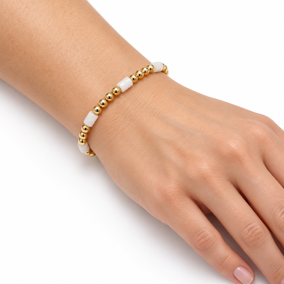 The Heishi White Stone & 14k Gold filled Waterproof Bracelet erin gray