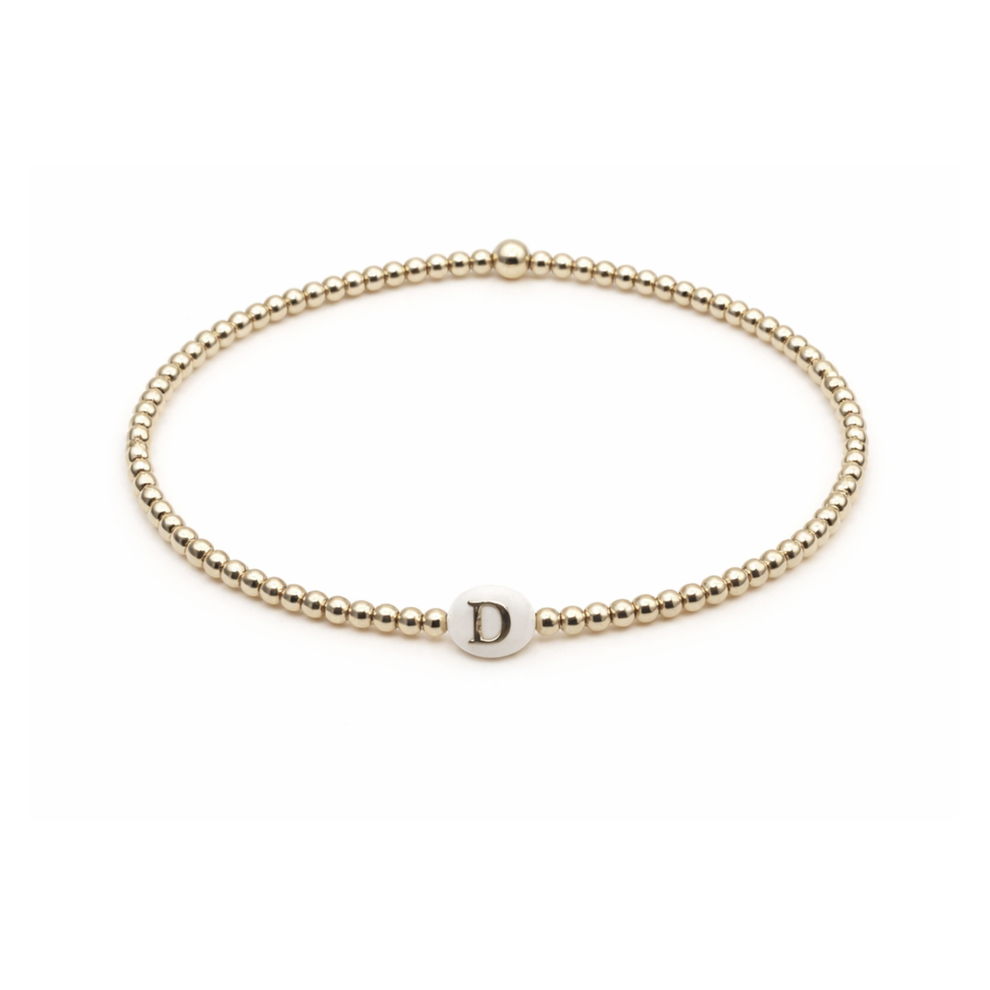 2mm Gold Filled Initial Mother of Pearl Charm Waterproof Bracelets