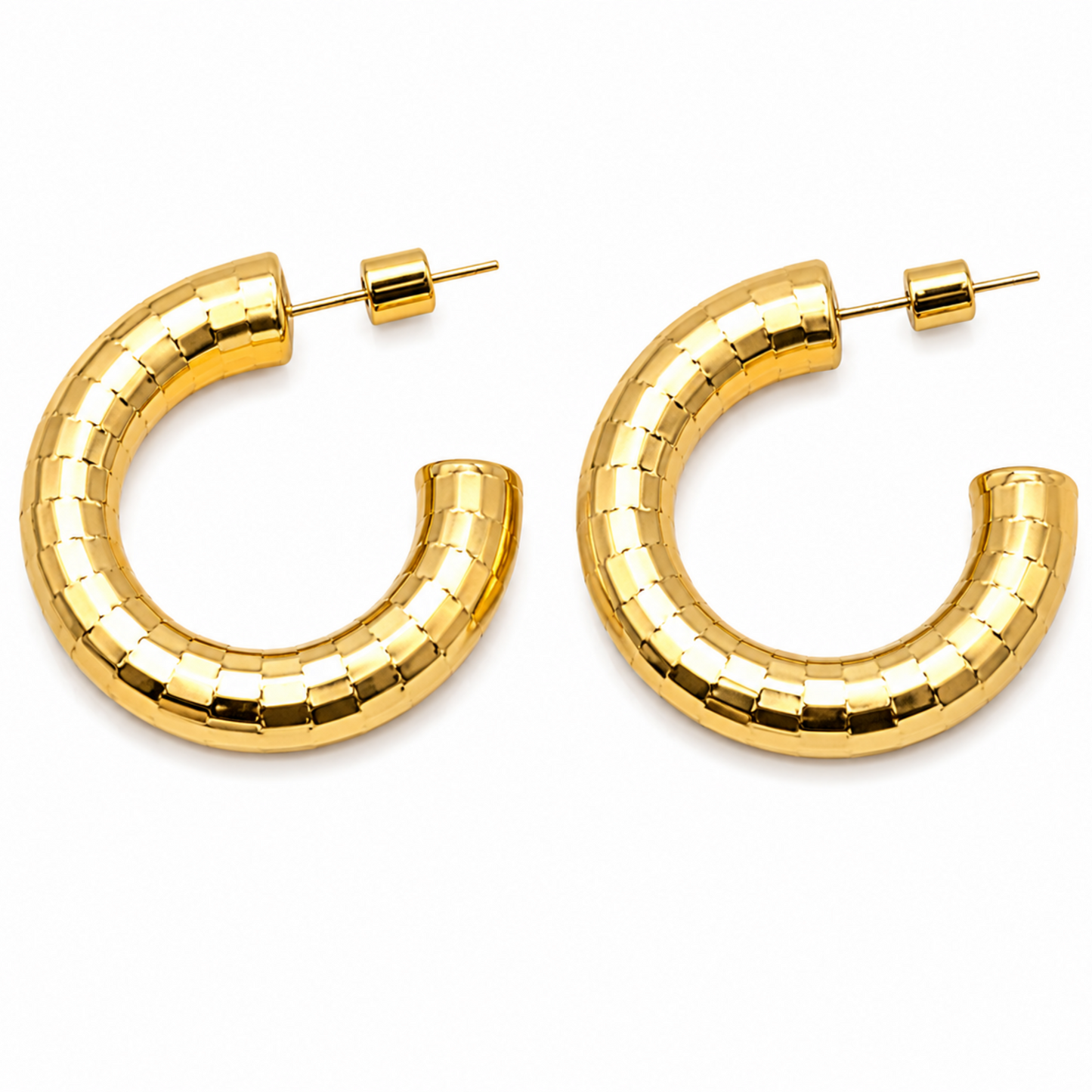 Allure 30mm Brushed Gold Patterned Hoop Earring erin gray