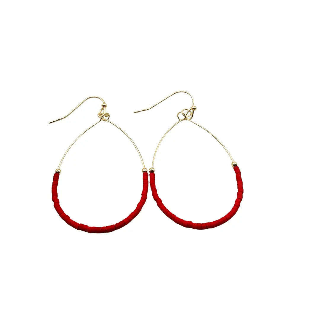 Red Aster Game Day earrings by erin gray, vibrant floral jewelry featuring red flower design for stylish game day accessories.