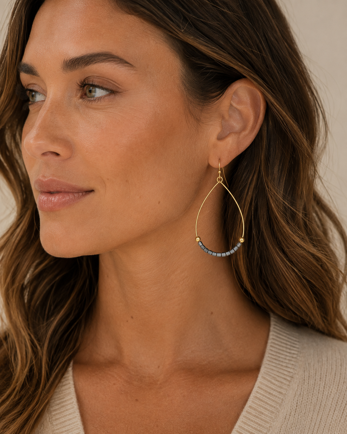 Aster Beaded Earring in Pewter erin gray