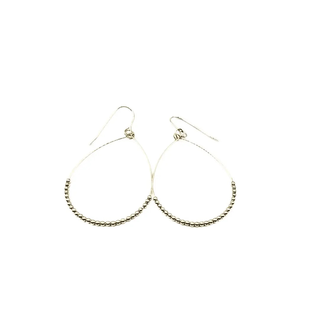 Gold filled teardrop beaded hoop earrings by erin gray, waterproof jewelry with simple beaded design.
