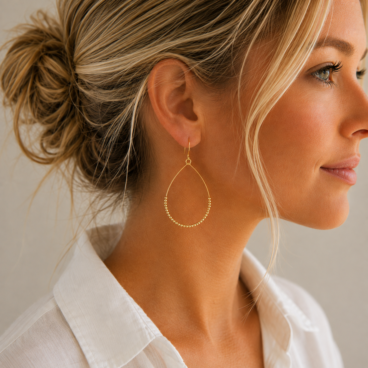 Gold filled Teardrop Beaded Hoop Danglers - Waterproof erin gray