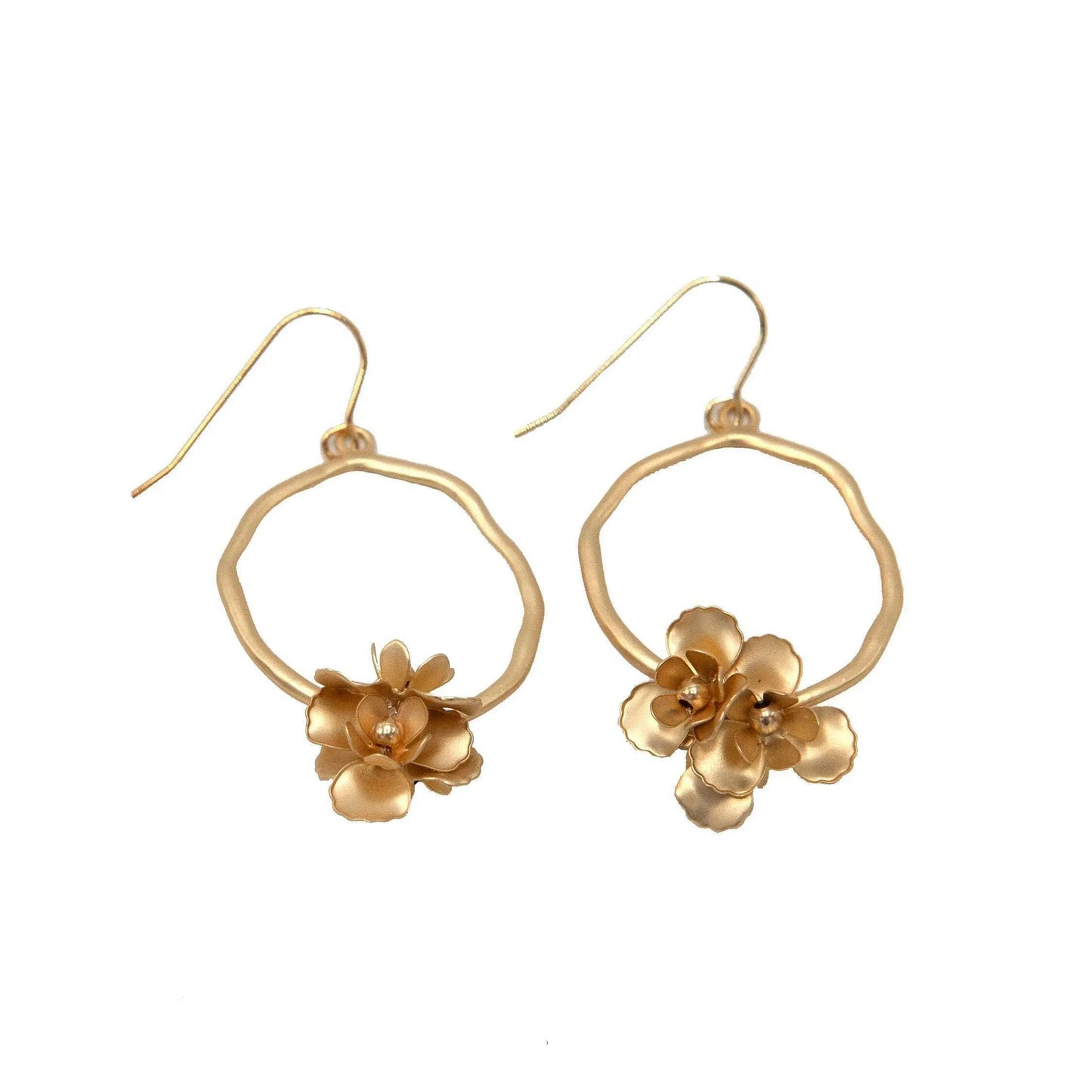 Gold hoop earring from erin gray's Bloom collection featuring intricate floral design in jewelry style.