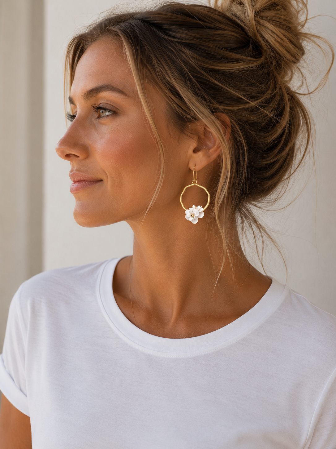 Bloom White Hoop Earring erin gray
