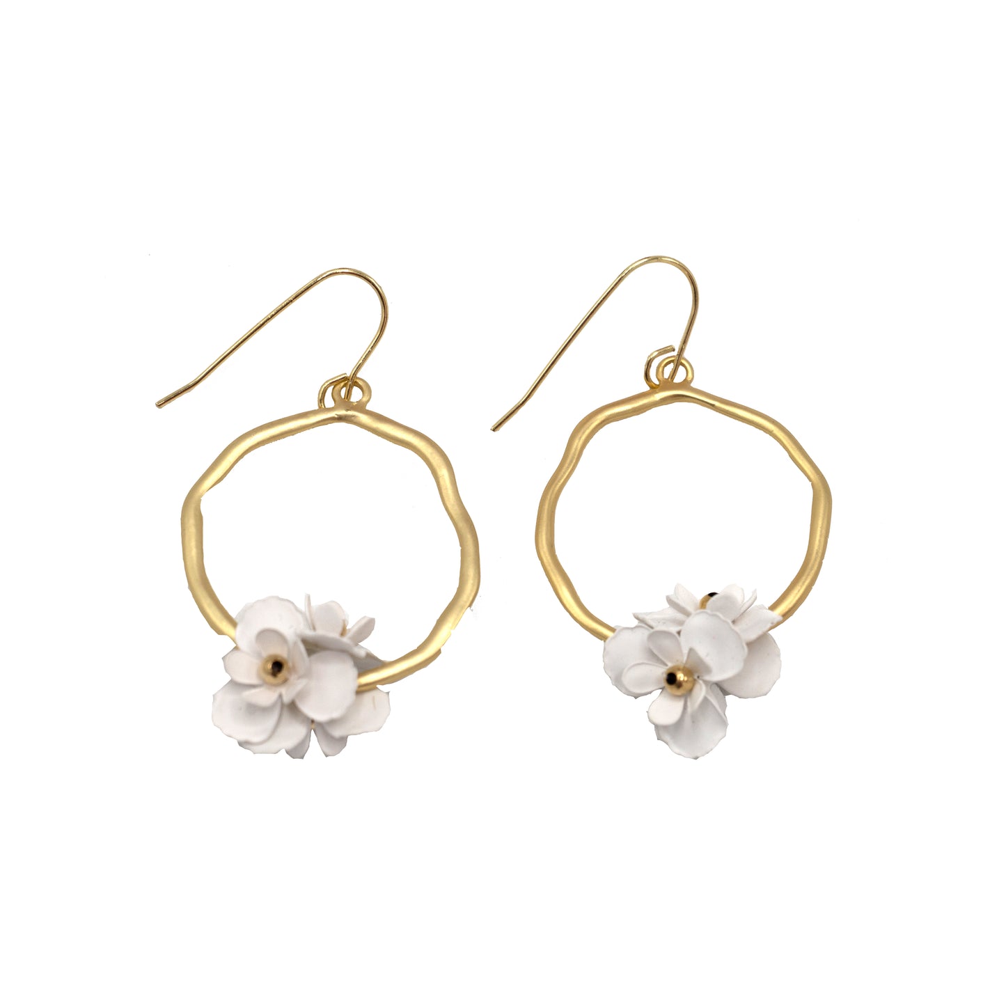 White hoop earring from erin gray's Bloom jewelry collection, showcasing a sleek, minimalist hoop design in a bright white finish.