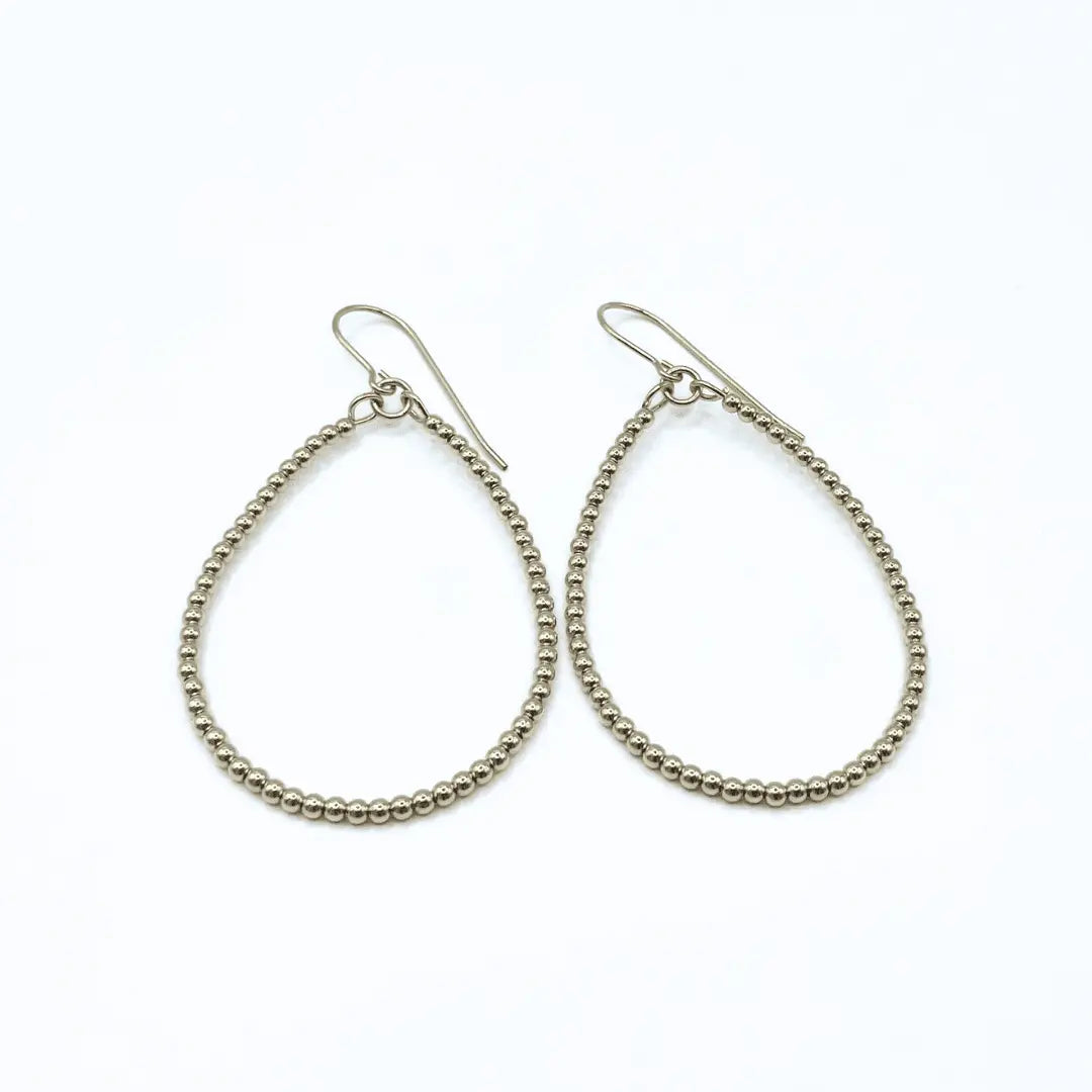 Gold filled beaded teardrop Aster danglers by erin gray, waterproof jewelry earrings with simple elegant design.