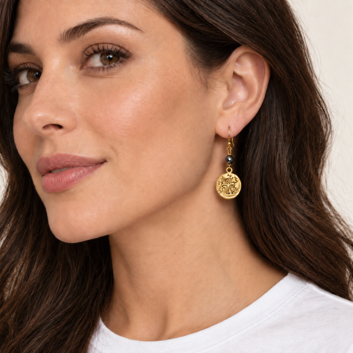 Coin on Natural Hematite Stone Earring erin gray