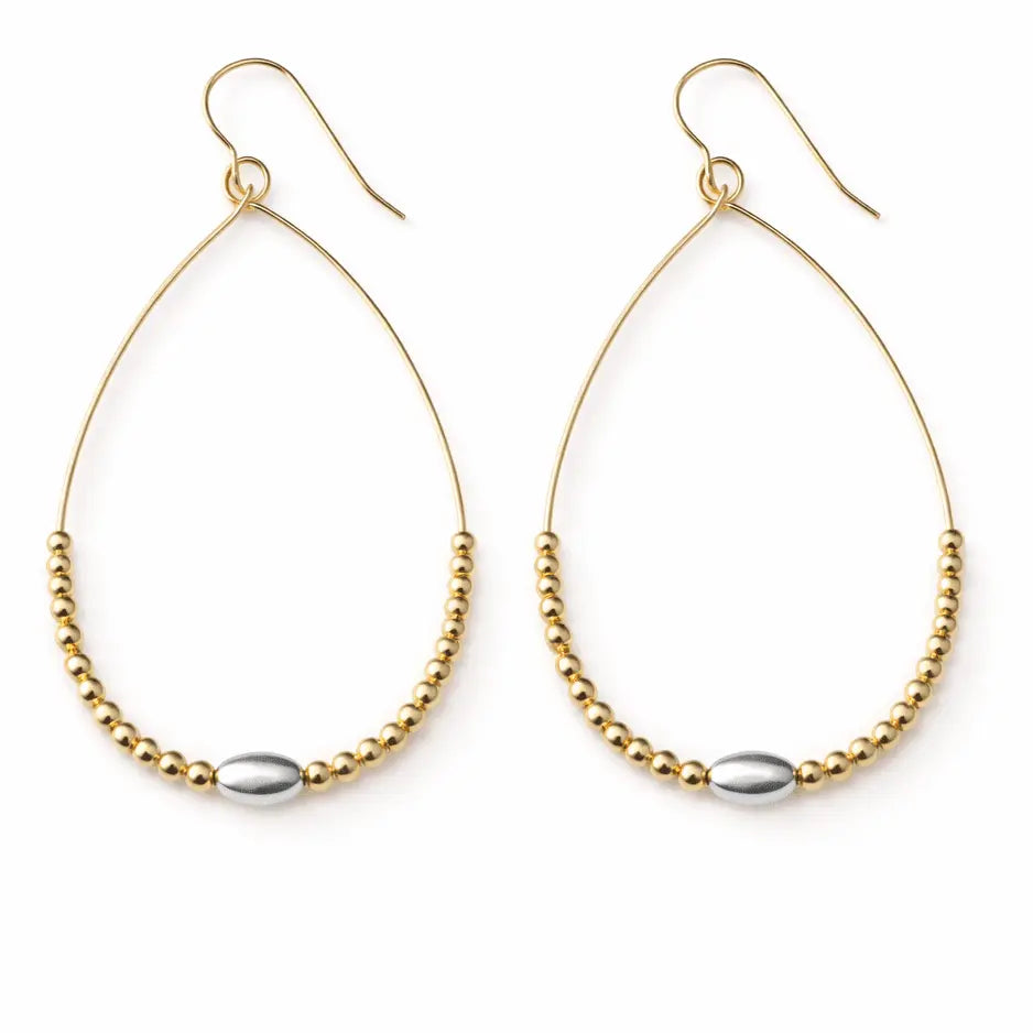 Mixed metal beaded oval teardrop earring by erin gray, featuring a stylish jewelry design with beaded accents and teardrop shape.