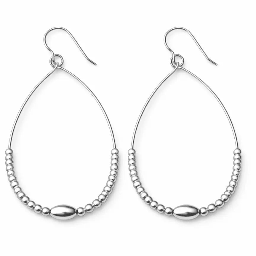 Sterling silver teardrop earring with beaded oval design from erin gray jewelry collection.