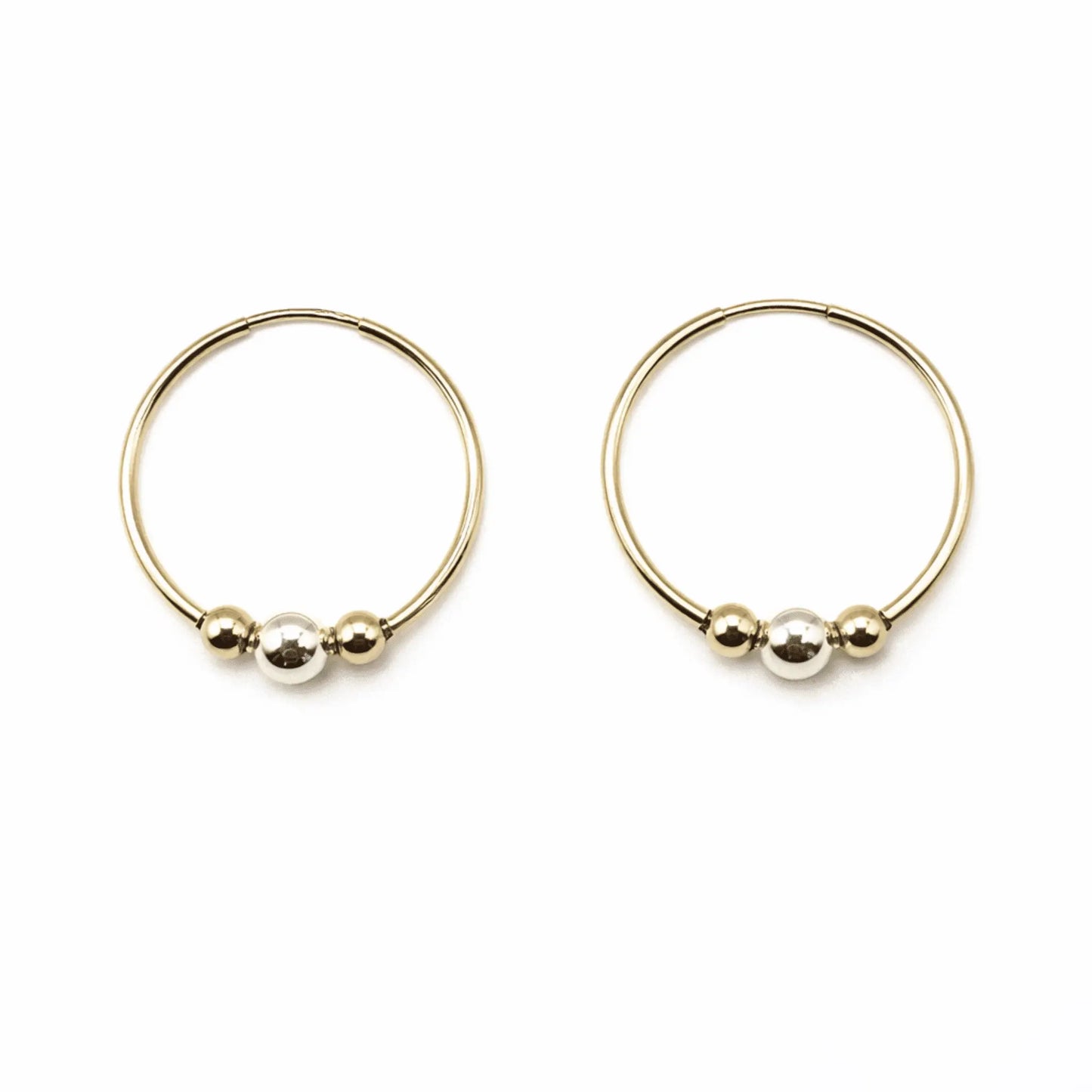 Gold filled endless hoop earrings by Erin Gray with mixed metals, anti-tarnish finish, jewelry accessory for pierced ears