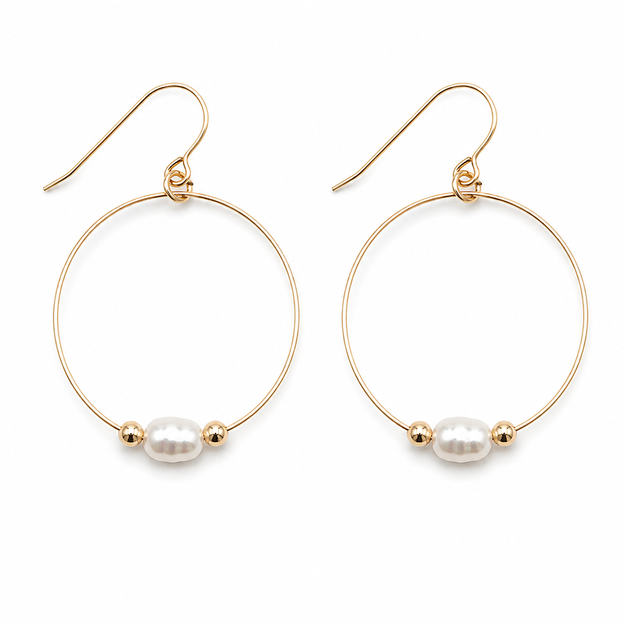 Gold filled Simple Rice Pearl Hoop Danglers - Waterproof erin gray