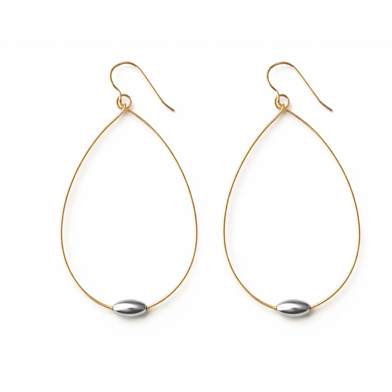Mixed metal oval teardrop earring by erin gray, showcasing a sleek, elegant jewelry design with a polished finish.