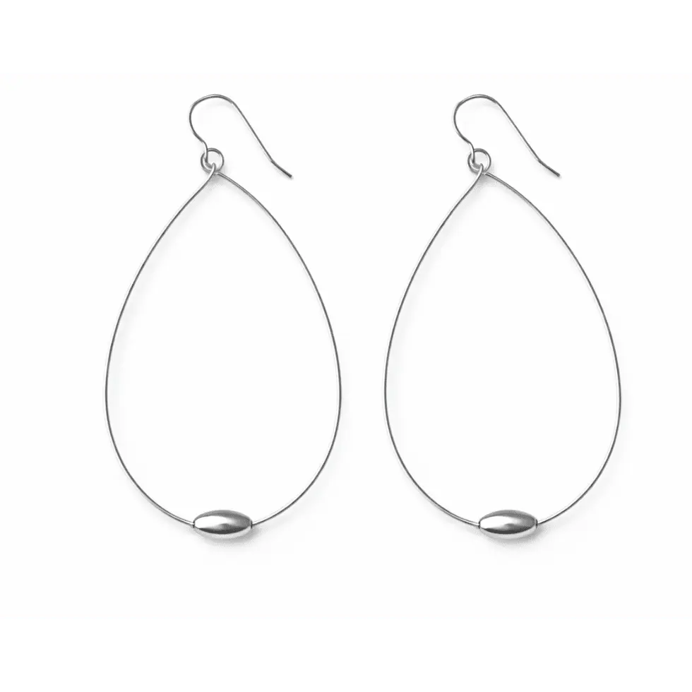Sterling silver teardrop earring with oval shape from erin gray jewelry collection, showcasing a polished, elegant design.