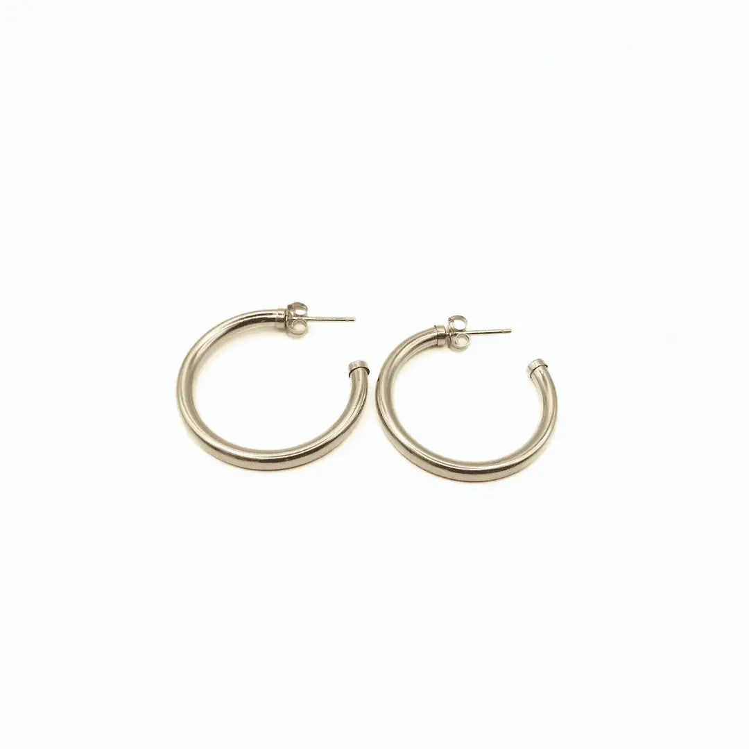 Erin Gray Paris 20mm 14K gold-filled post hoop earrings, waterproof jewelry with sleek gold finish.