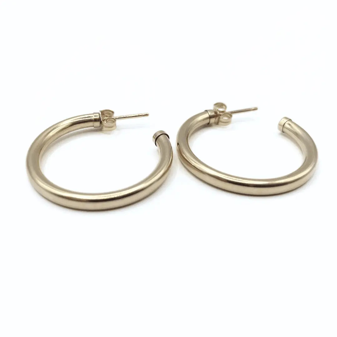 Erin Gray Paris 27mm 14K gold-filled post hoop earring, waterproof jewelry with a sleek, minimalist design.