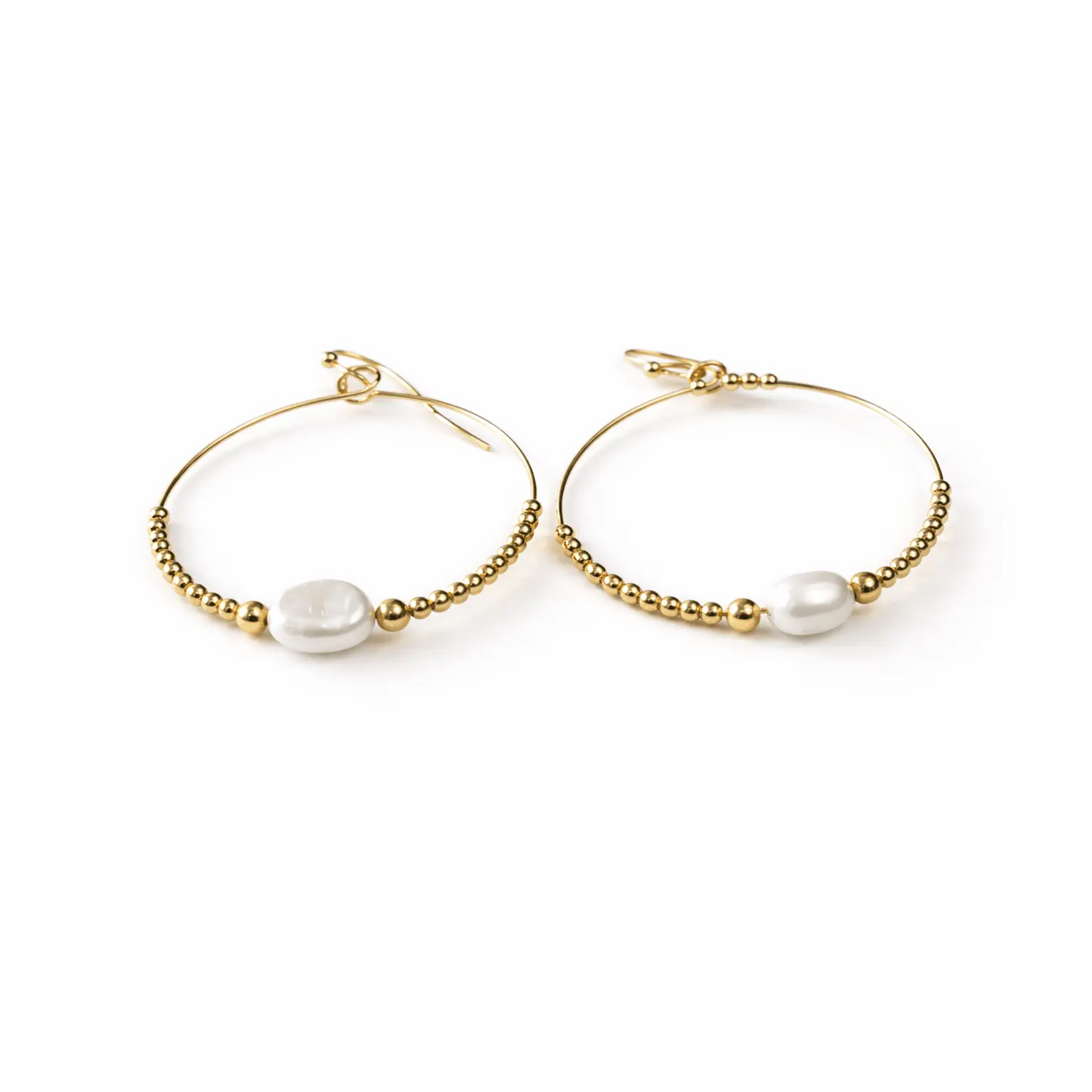 Gold-filled classic pearl earrings by Erin Gray featuring elegant white pearl drops in a timeless jewelry design.