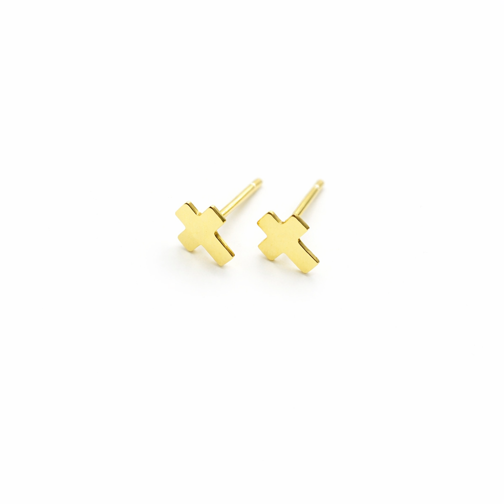 Gold-filled classic cross stud earrings by Erin Gray featuring simple, elegant cross designs for everyday jewelry wear.