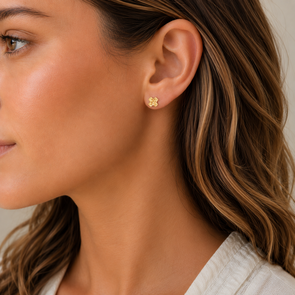 Gold Hammered Cross Stud Earrings erin gray