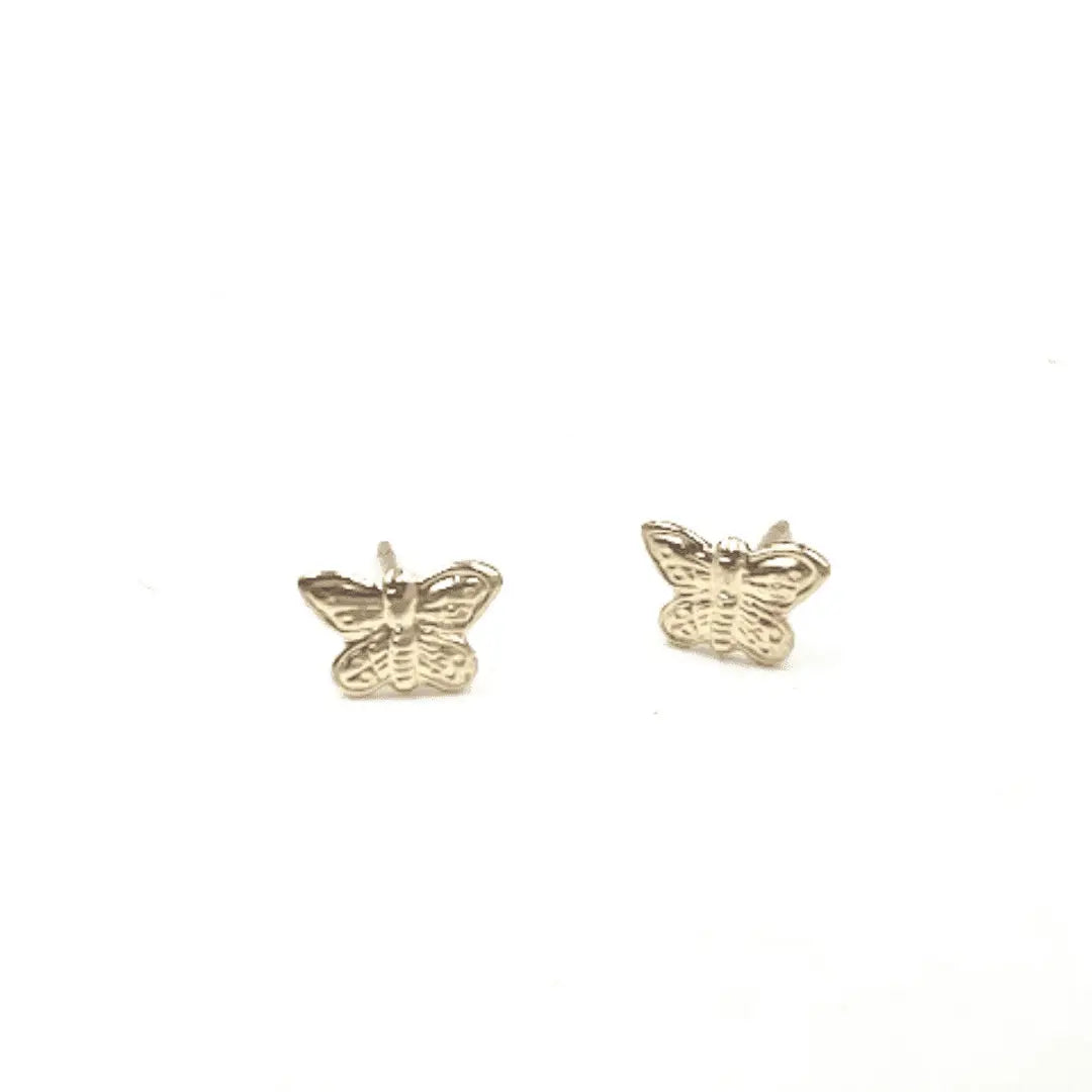 Teen stud earring by Erin Gray featuring a 14k gold-filled butterfly design, perfect for youthful jewelry styles.