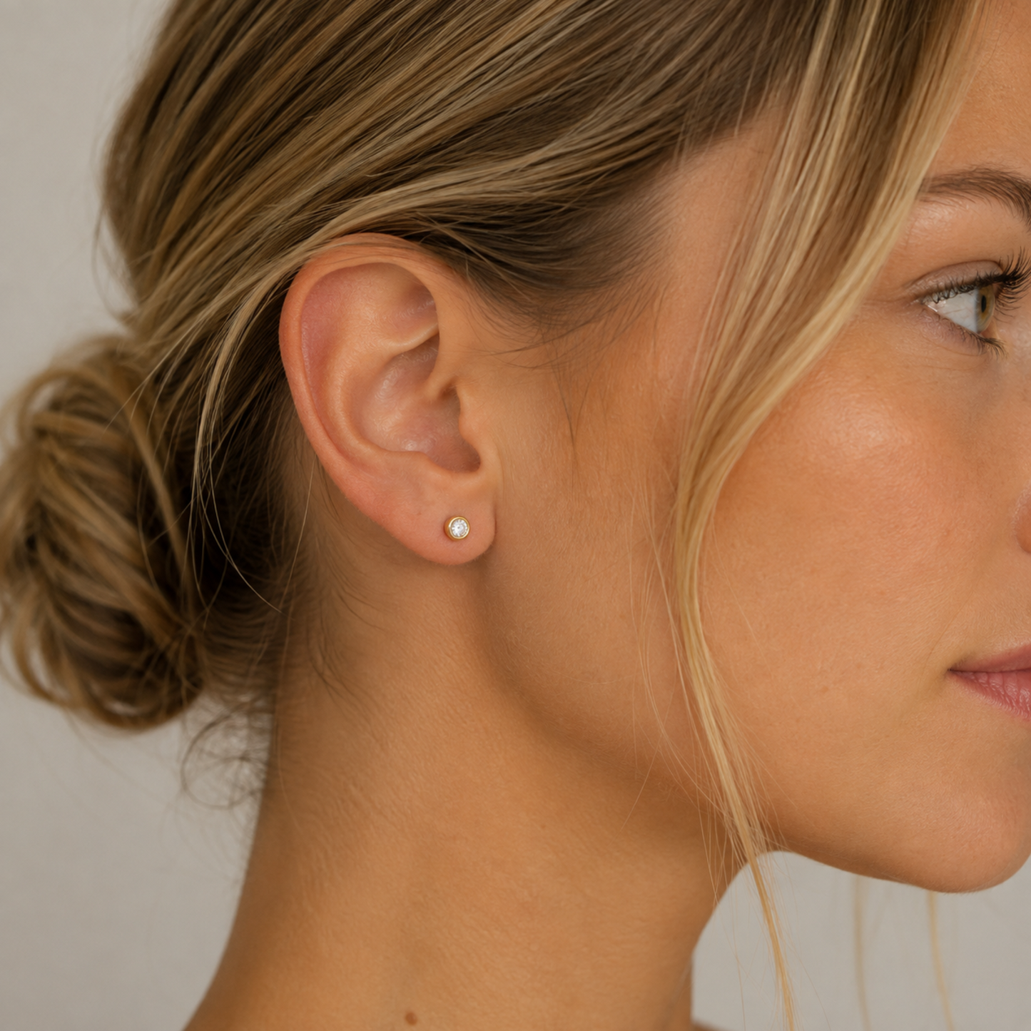 4mm White CZ Stud Earring in 14k Gold-filled Bezel Setting erin gray