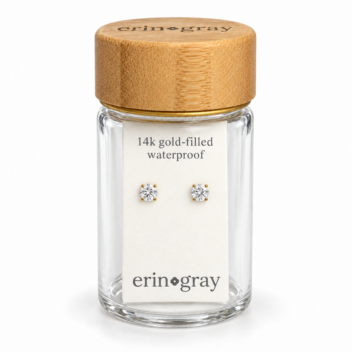 4mm White CZ Stud Earring in 14k Gold-filled Faceted Setting in erin gray bottle