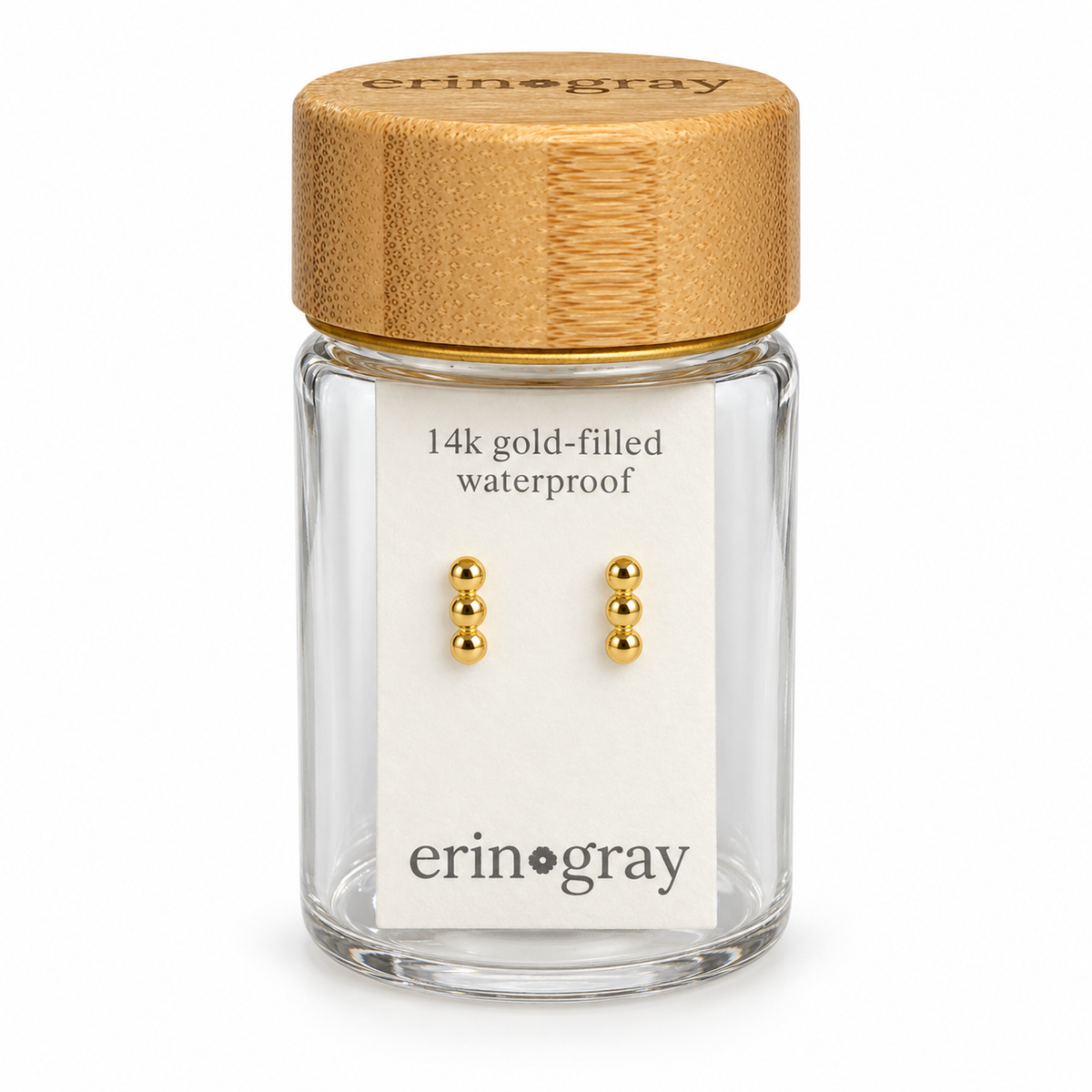3 Dot Stud Earring in 14k Gold-filled in erin gray bottle