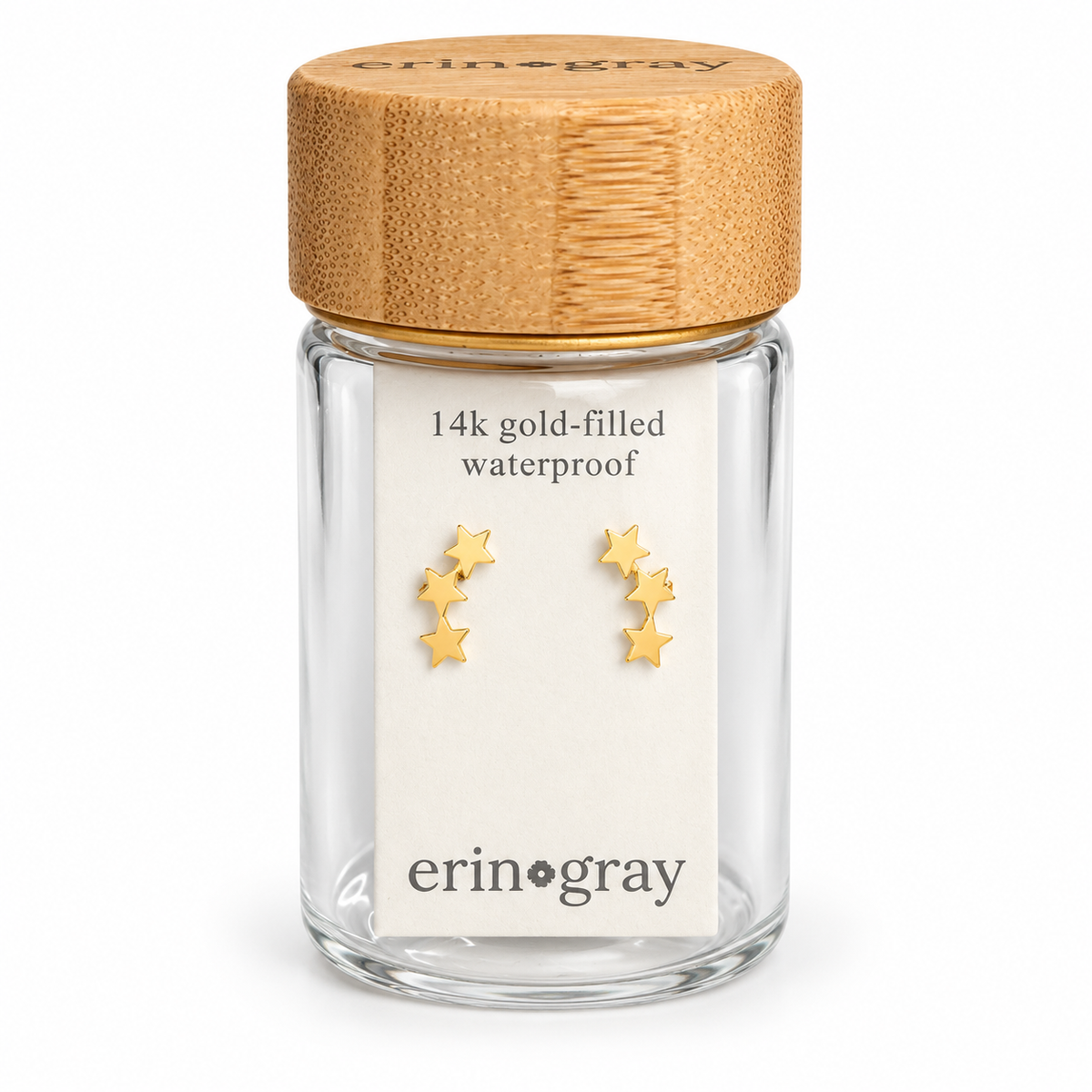 Triple Star Stud Earring in 14k Gold-filled in erin gray bottle