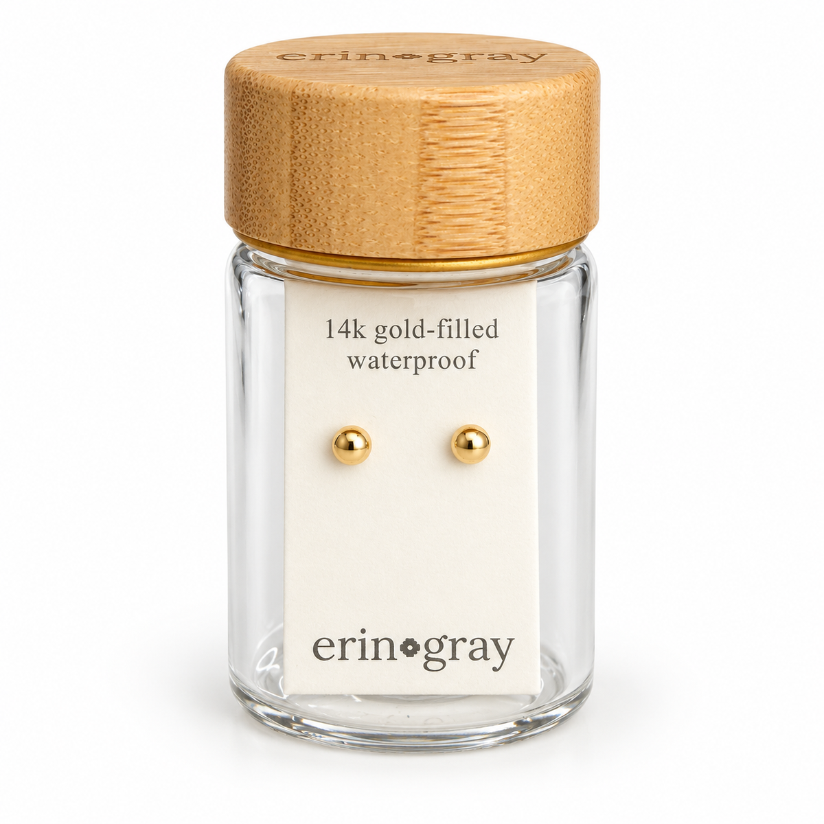4mm Ball Stud Earring in 14k Gold Filled in erin gray bottle