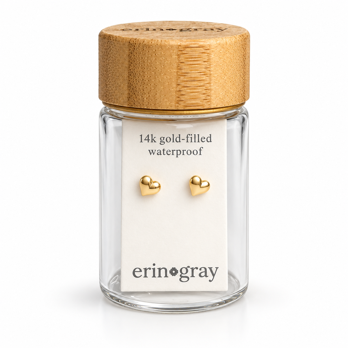 Puffy Heart Stud Earring in 14k Gold Filled in erin gray bottle