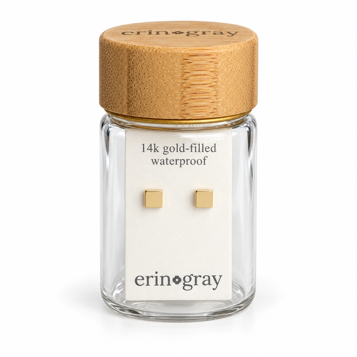 Square Stud Earring in 14k Gold Filled in erin gray bottle
