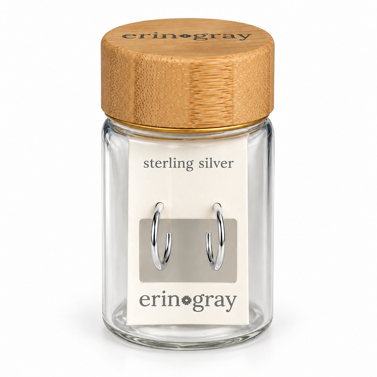 15mm Post Hoop Earrings in Sterling Silver in an erin gray EG Bottle Bar gift bottle