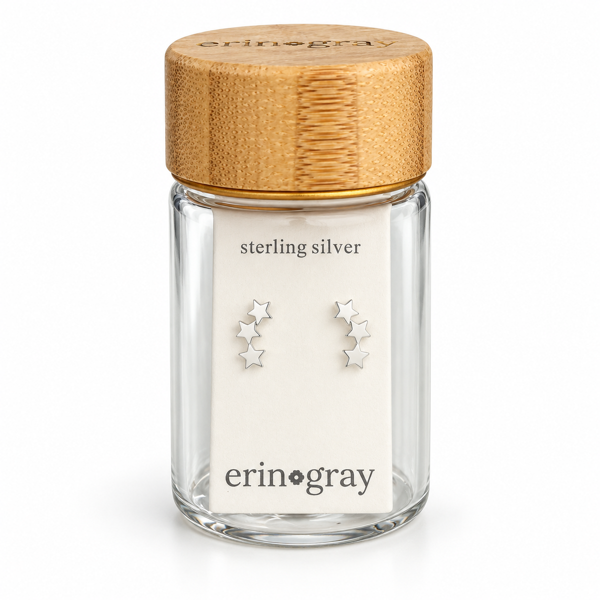 Triple Star Stud Earring in Sterling Silver in erin gray bottle