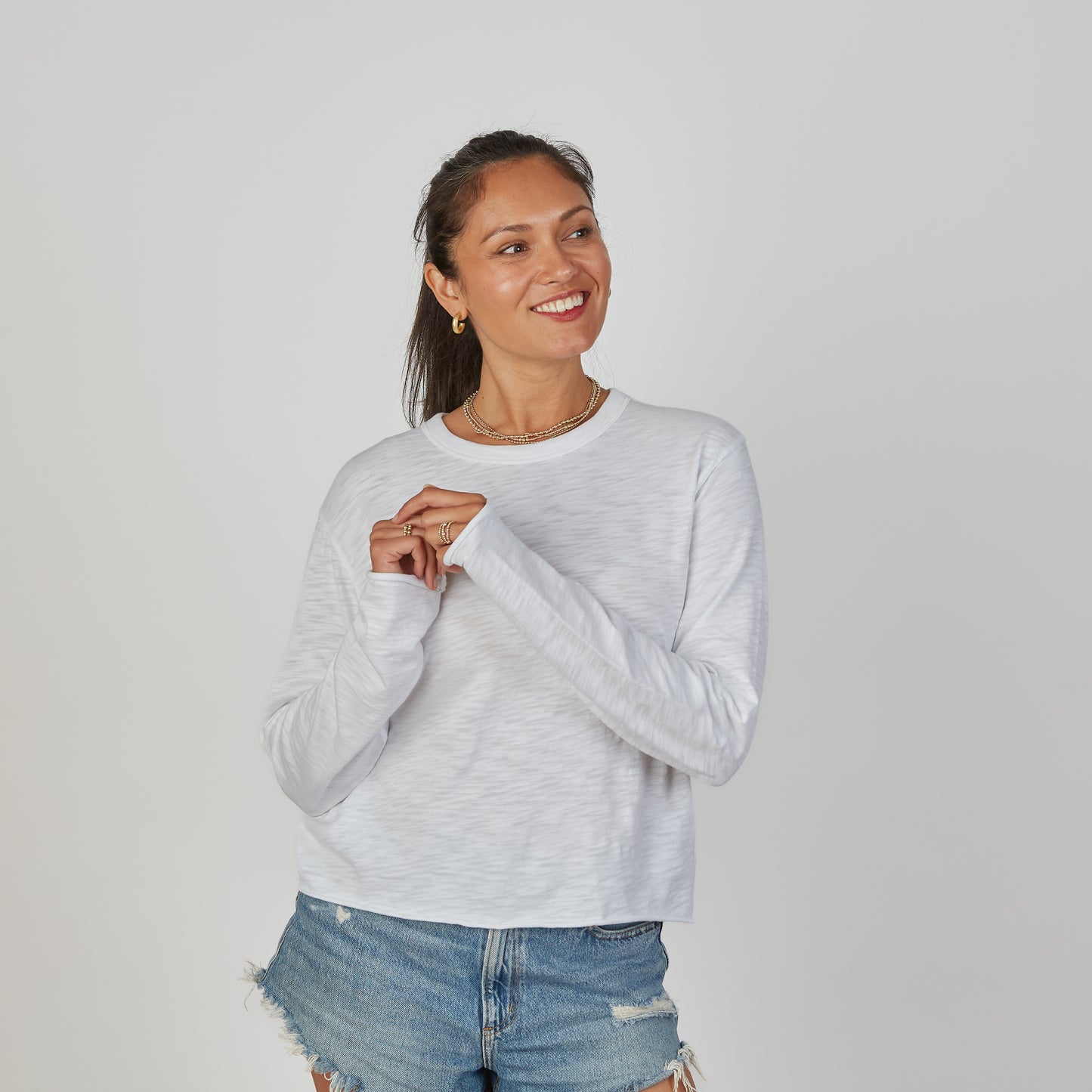 Relaxed Crew in White with Black Stripe - Long Sleeve erin gray