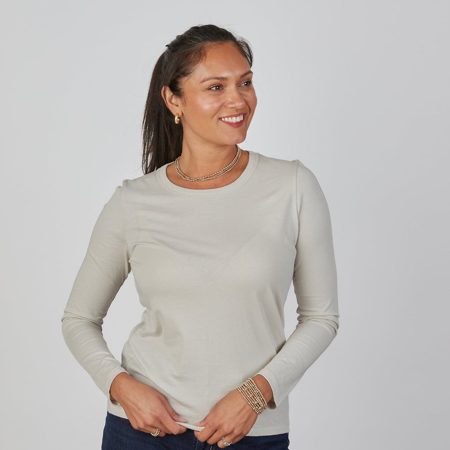 Weekender Tee in Oyster - Long Sleeve erin gray