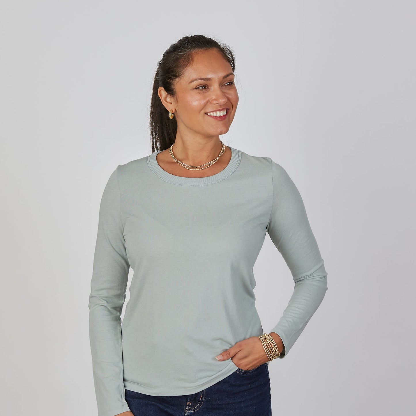 Weekender Tee in Sea Glass Blue - Long Sleeve erin gray