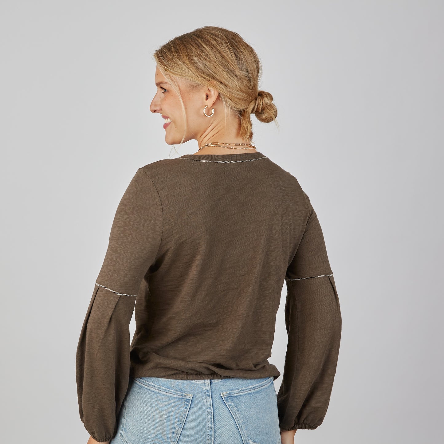 English Popover Top in Espresso Brown - Long Sleeve erin gray