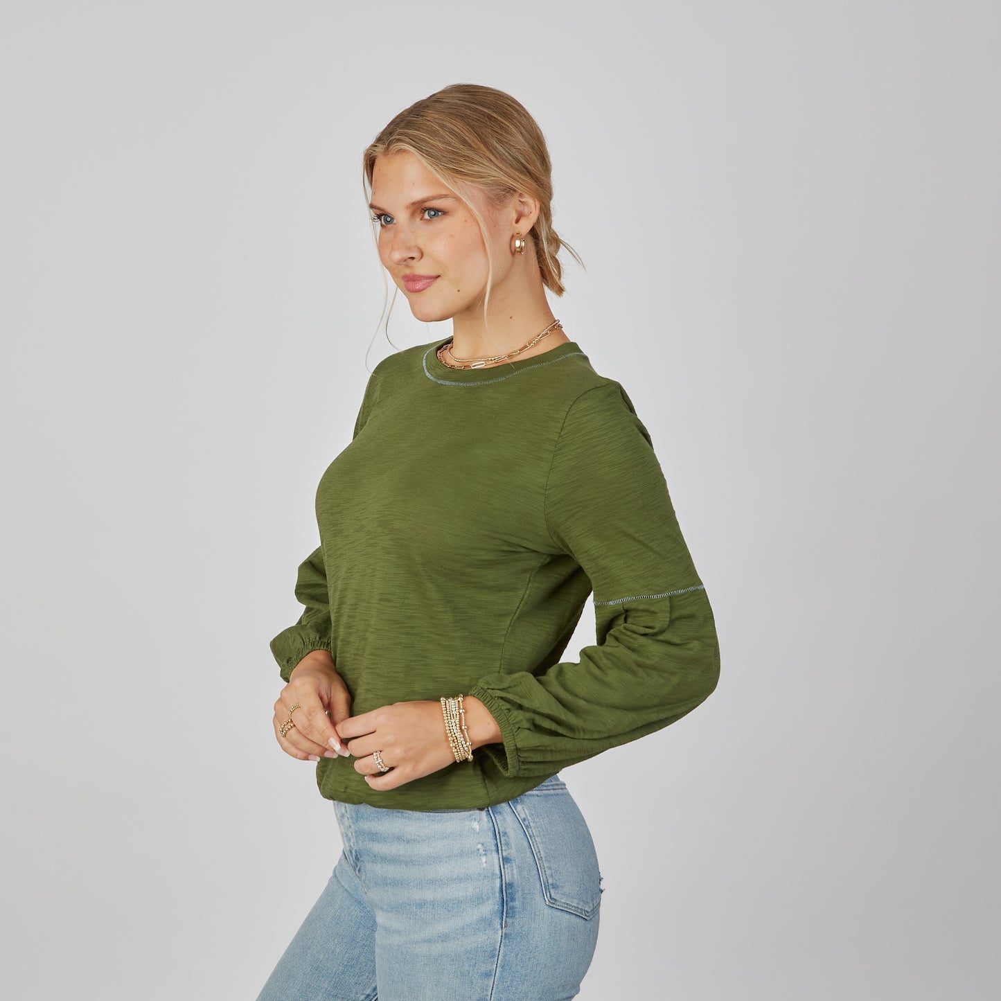 English Popover Top in Forest Green - Long Sleeve erin gray